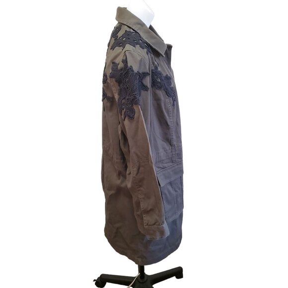 Halogen Floral Laced Embroidered Military Utility Cargo Jacket 2X Olive Green - Picture 5 of 13